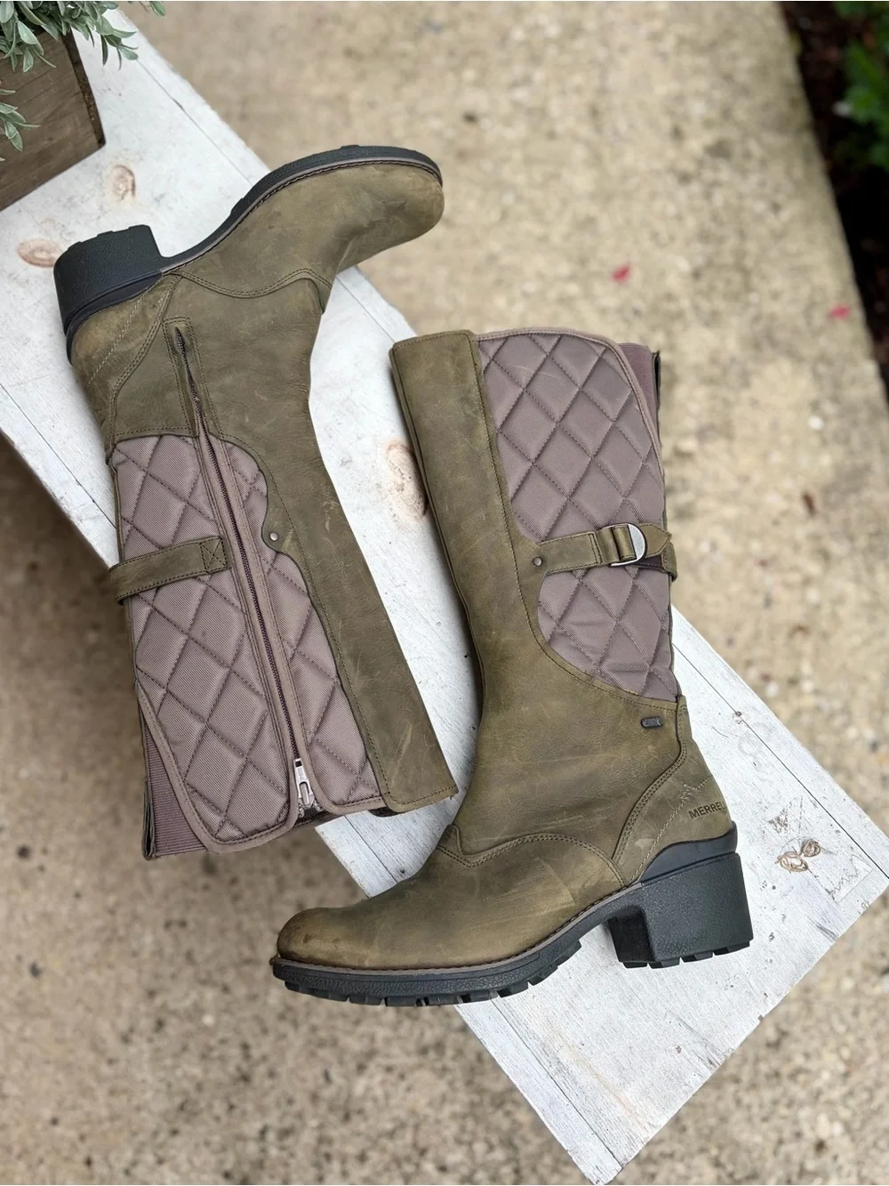 Merrel – Chateau Tall Pull On Waterproof Boots – Quilted Dusty Olive – Sz. 10